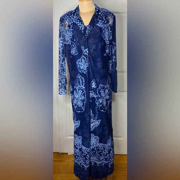 Vintage Rabbit Rabbit Rabbit Blue 2 PC Set Maxi Dress & Sheer Overlay Size 14 - Picture 2 of 12